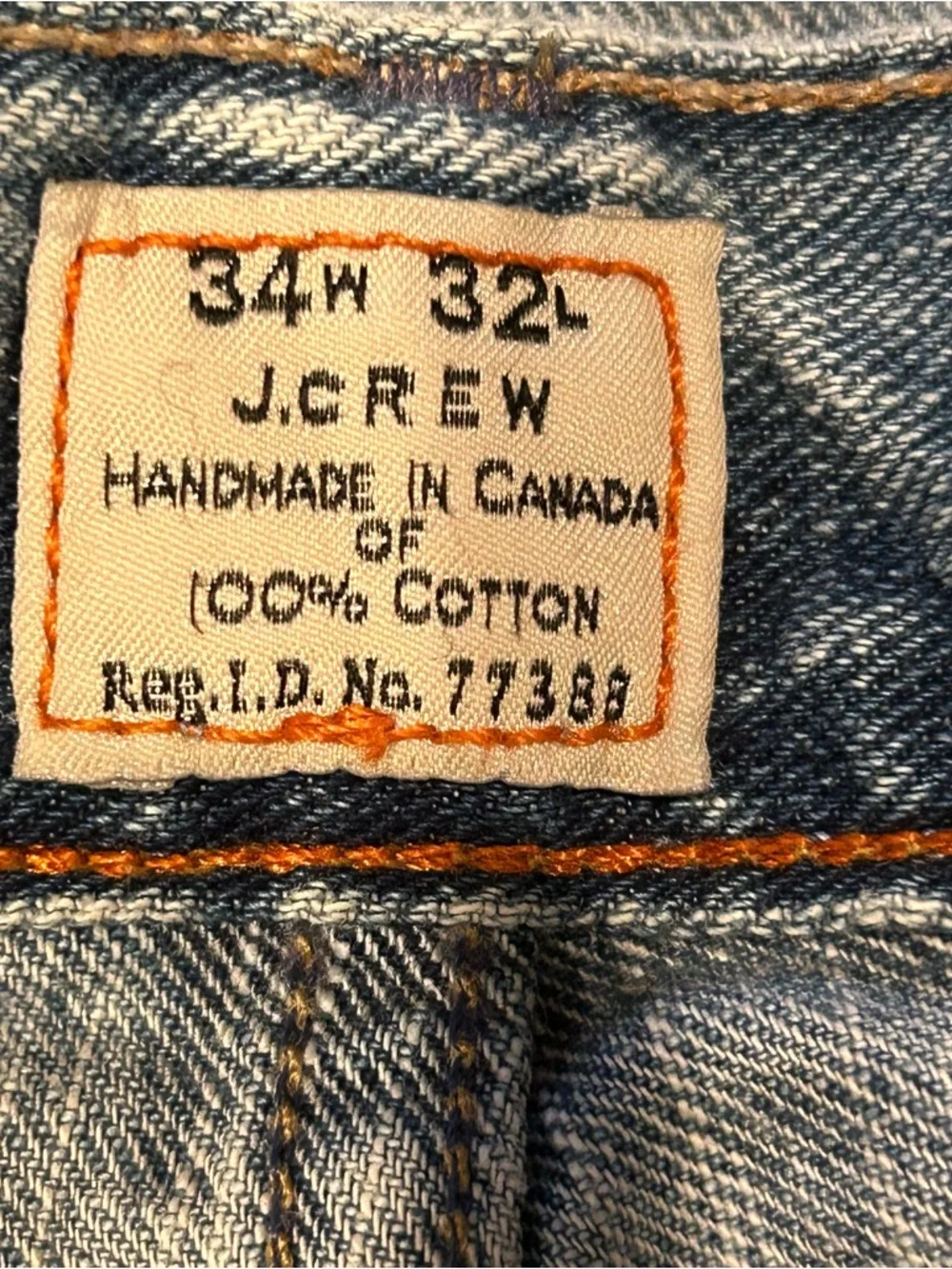 J.Crew‎ Mens Vintage Slim Jeans 34x32 Straight Leg Cotton Made in Canada